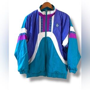 VTG BOLD SPIRIT - teal Blue/purple Full Zip Lined Windbreaker Jacket - Sz Medium